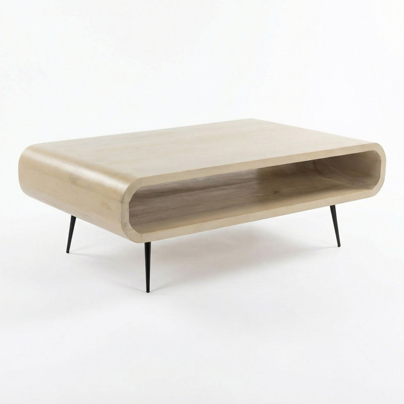 Rectangular Solid Mango Wood Coffee Table with Storage in White Wash, 30cm H x 90cm W x 55cm D, White / Black, White