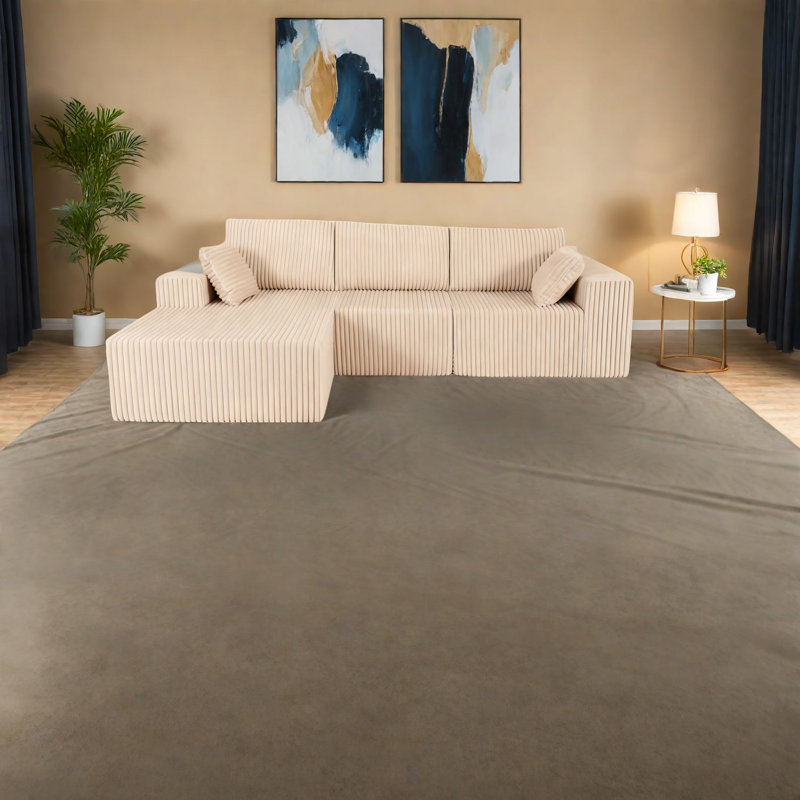 Canapé modulaire beige spacieux, revêtement en mousse et en polyester, style moderne pour la maison