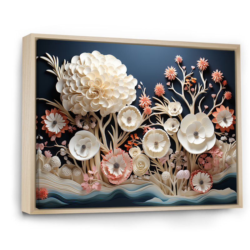 Fleurs de corail sur toile, Cadre naturel flottant, 16" H x 32" W