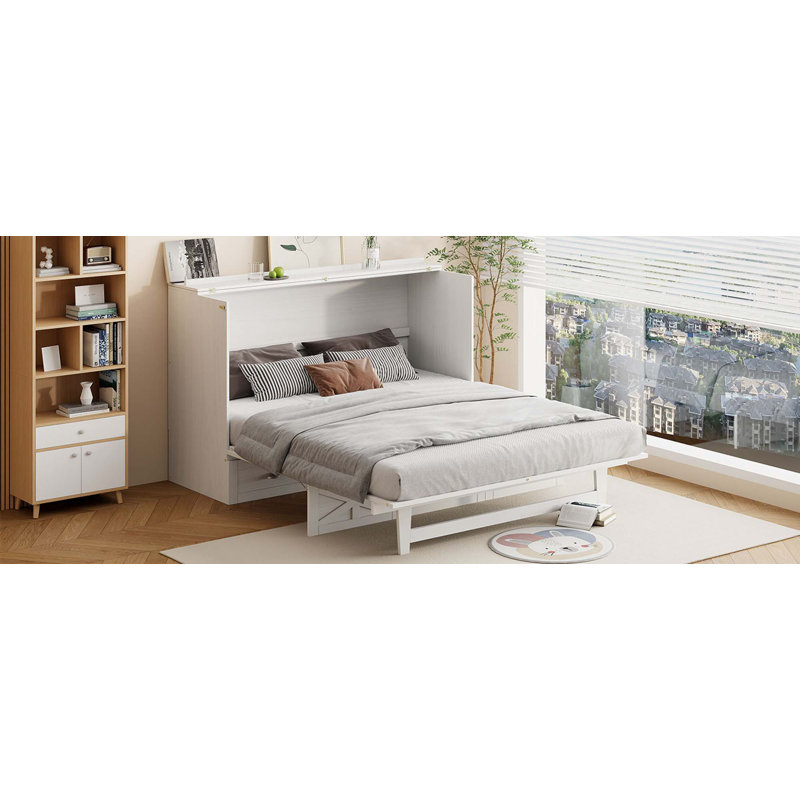 Lit escamotable avec tiroirs Murphy, Blanc brossé, Grand lit