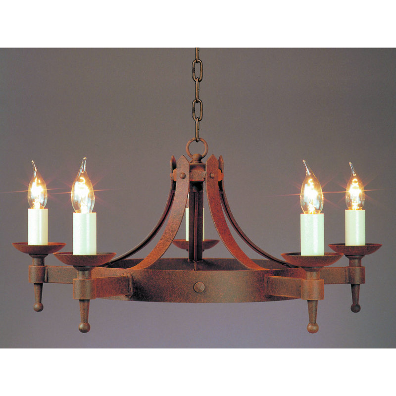 Grandfield 5 - Light Waggon Wheel Chandelier, Aged