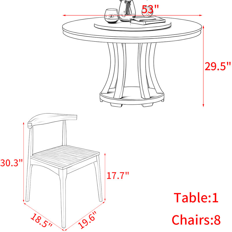 Nordic solid wood round table set with turntable