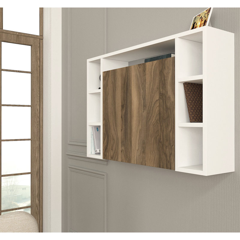 Jaimyn 90cm W Rectangular Floating Desk, White/Walnut