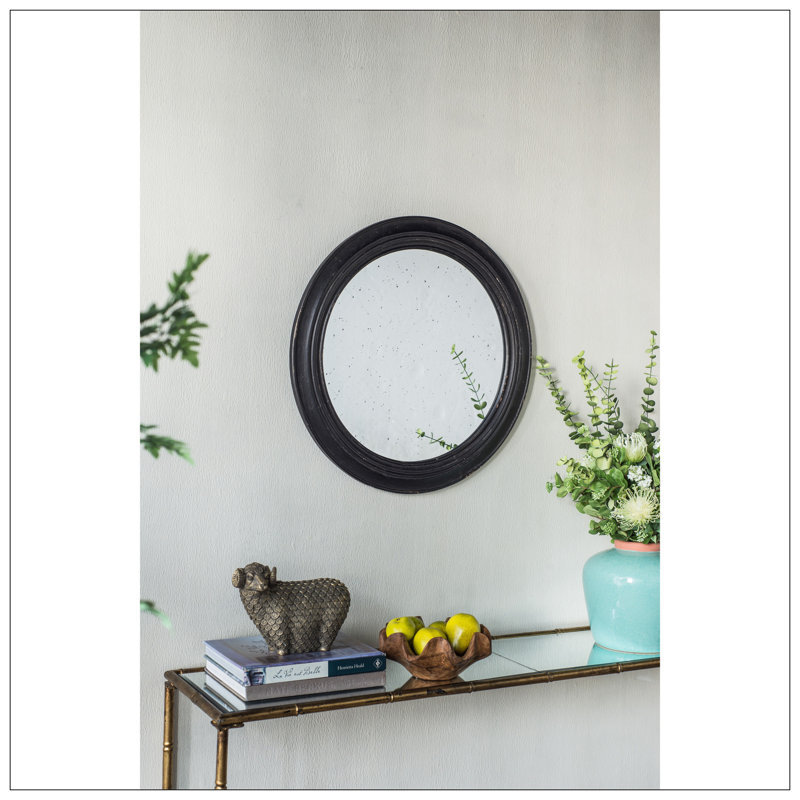 Circle Wall Mirror With Wooden Frame, Antique Classic Accent Mirror, For Living Room, Foyer, Bathroom, Office