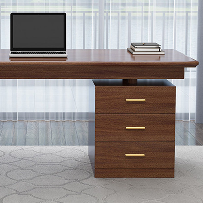 Bureau rectangulaire en bois massif brun noyer