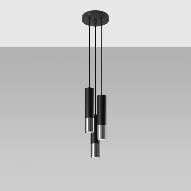 Delina 3 - Light Cylinder Pendant, Black/Chrome