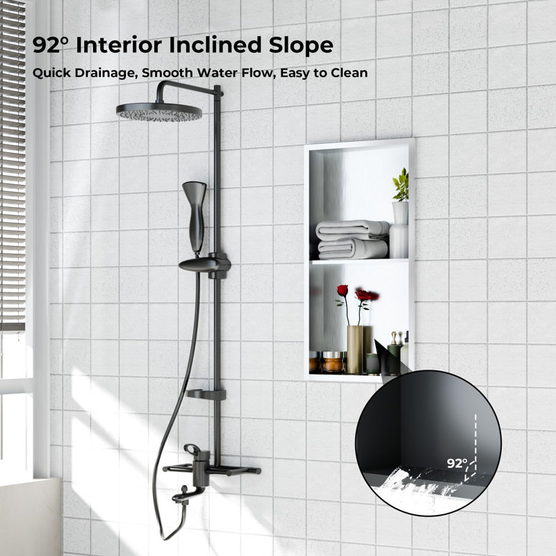 Niche de douche encastrée Enjyam en acier inoxydable doré – Organisateur mural étanche à double étagère – Antirouille, sans carrelage, rangement intégré pour salle de bain – 30,5 x 61 cm (12 x 24 po) Double grille dorée