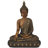 Brown Polystone Meditating Buddha Sculpture with Engraved Carvings and Relief Detailing
