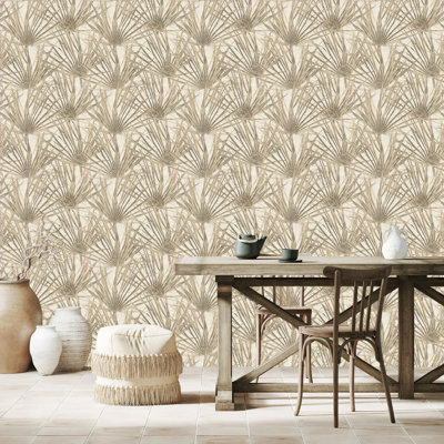 Papier peint double feuille de palmier non tissé Dusty