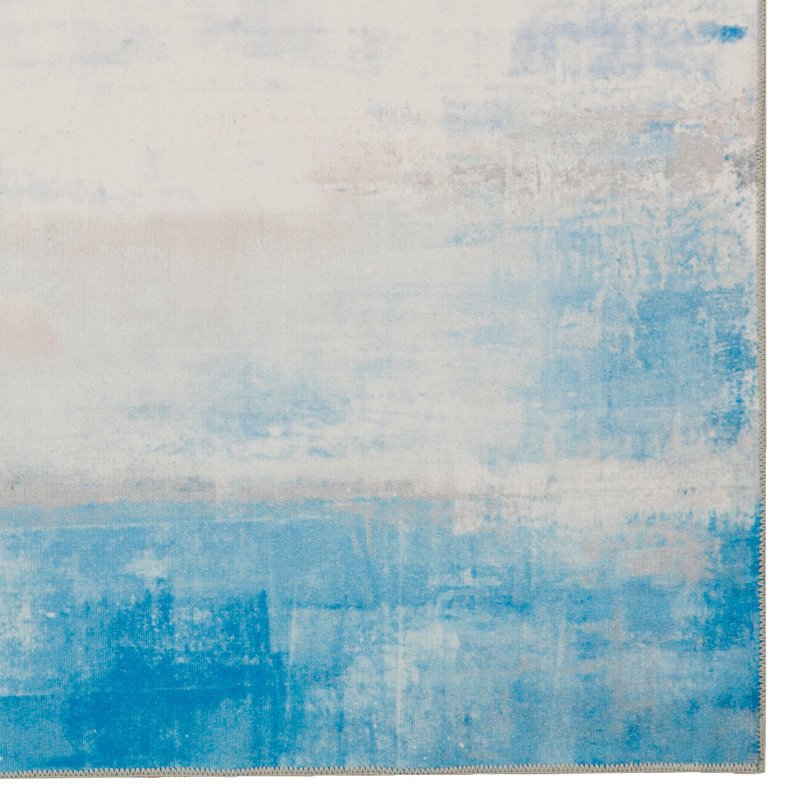 Tapis ivoire et bleu lavable à la machine Migliore, Tapis de couloir 2 pi x 8 pi