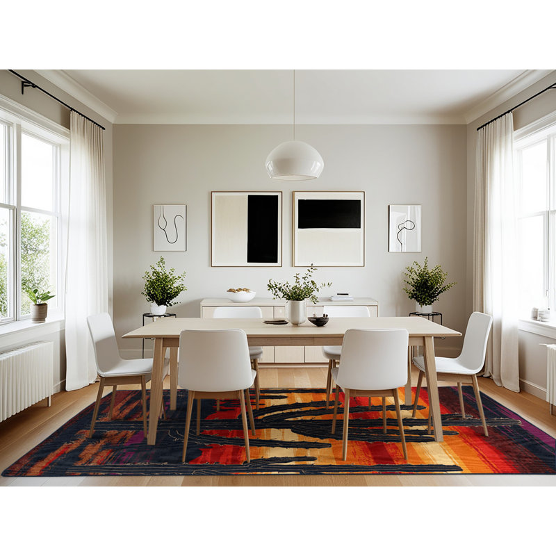 Machine Washable Botanical Purple Area Rug, Rectangle 7' x 10'