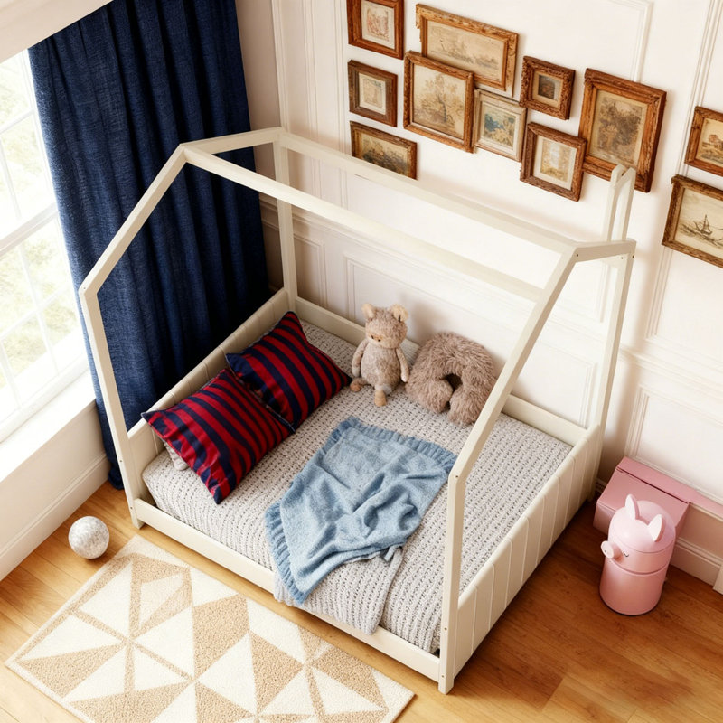 Lit en bois Velvet House, Beige, Complète