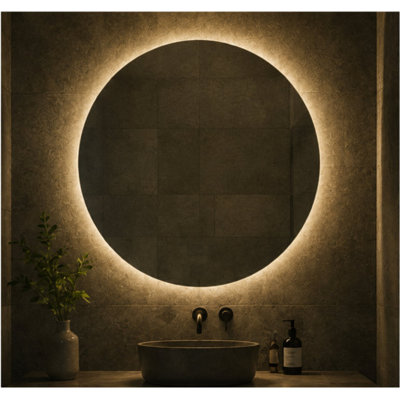 Miroir rond de salle de bain 32 pouces à DEL avec lumière, 3 températures de couleur (3000K / 4500K / 6000K), anti-buée, rétro-éclairé à intensité variable, miroir de meuble-lavabo rond sans cadre avec lumières