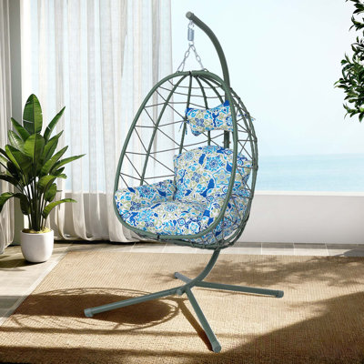 Fauteuil à œufs en osier avec support et coussin lavable pour l'extérieur