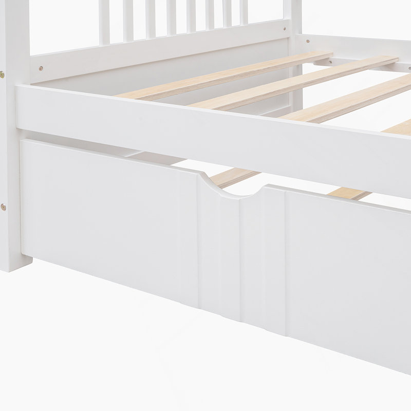 Lit de jour en bois avec lit gigogne simple, Simple, Blanc