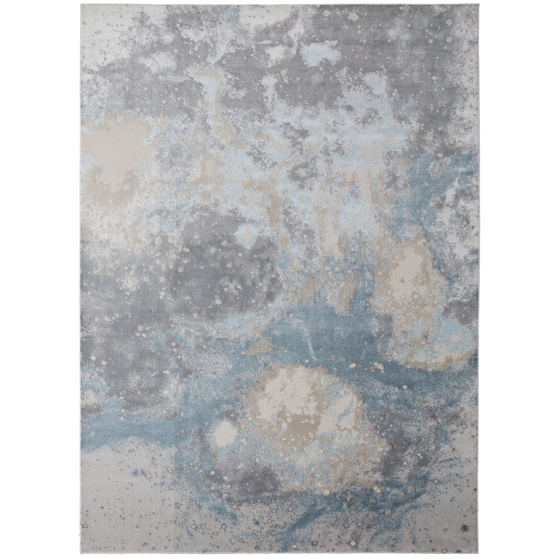Oria abstrait contemporain, gris / bleu, Rectangle 3 pi 11 po x 6 pi