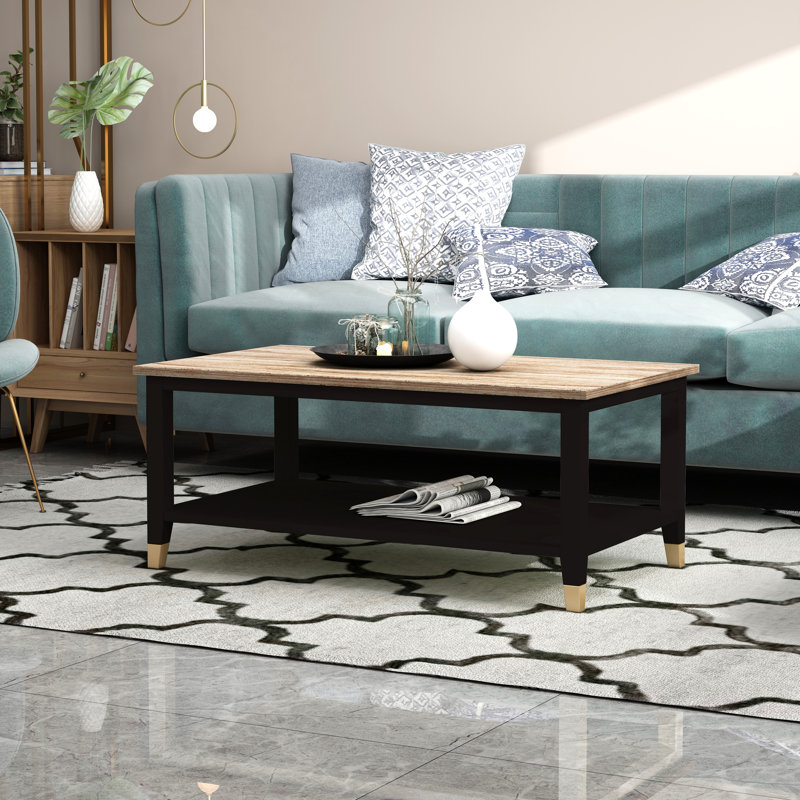 Athina Frame Coffee Table with Storage, Black, Natural