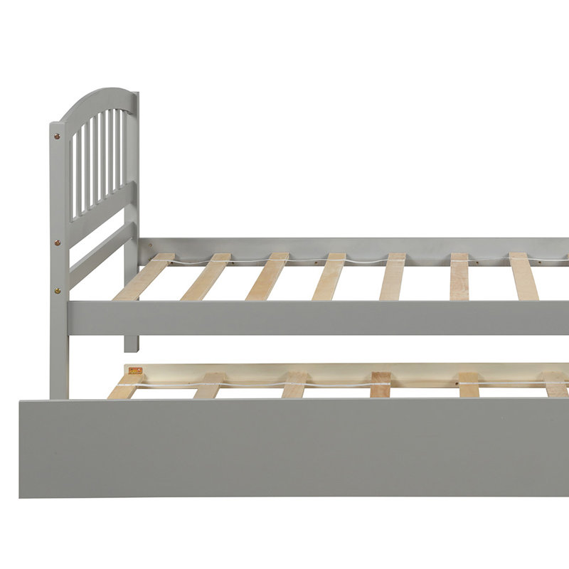 Cadre de lit en bois de style rétro avec lit gigogne pour chambre à coucher, taille simple, gris
