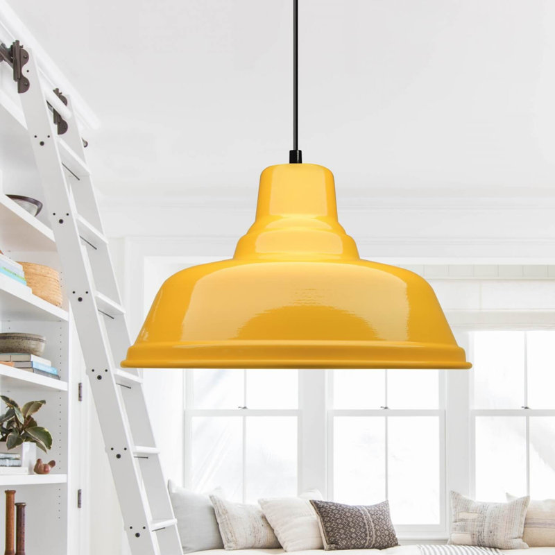 Superbe lustre jaune, corps en métal, diamètre du chapeau de 12,2 po, hauteur du chapeau de 8,3 po, hauteur totale de 47,2 po | 1 x douille E27, 40 W maximum | Élégant luminaire pour le salon et la salle à manger, design moderne