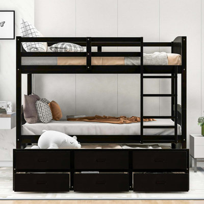 Wood Bunk Bed With Trundle And Drawers