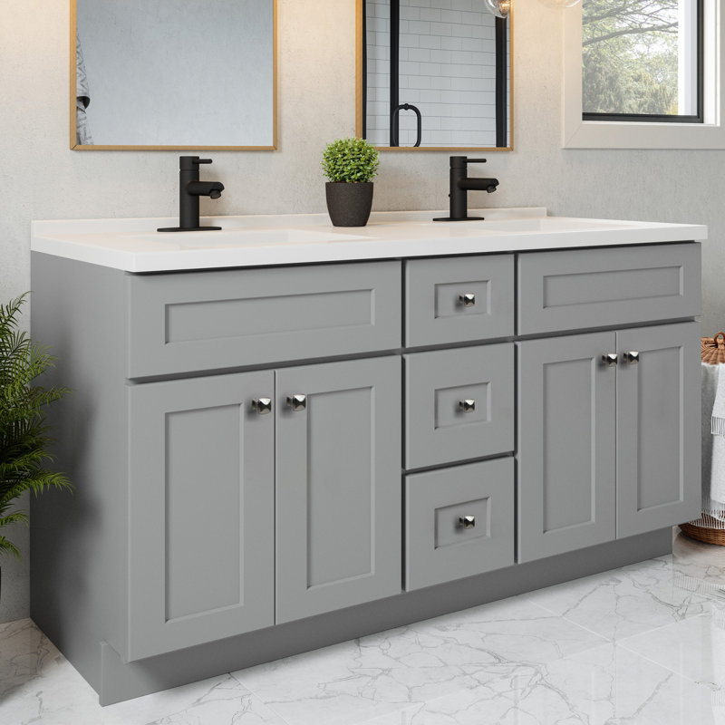 Brookings 61 Inch Bathroom Vanity with Cultured Marble Top, Assembled, Sherwin Williams – Design House, 215186, White