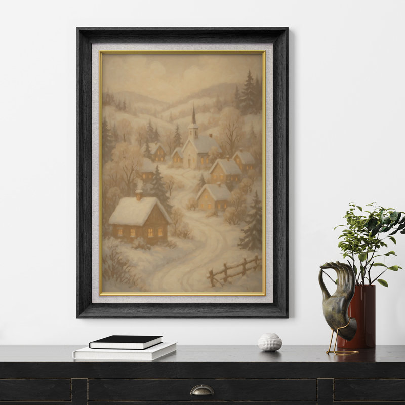 «Winter Village Snowy Landscape Art», reproduction d'art sur papier encadrée, H 36 po x l 26 po x P 1,5 po