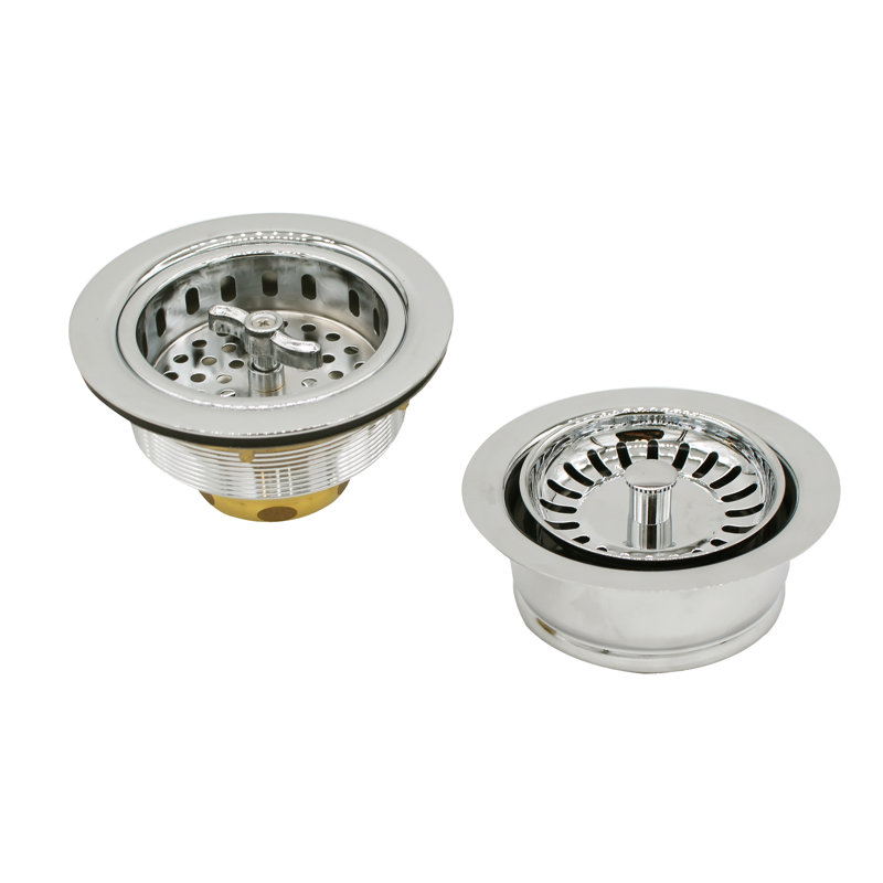 Combo garniture de drain d'évier de cuisine et bride d'évacuation avec crépines à panier, Nickel poli