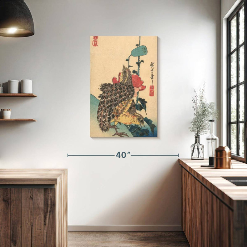 Harnek une paire de cailles et de coquelicots, H 36 po x l 24 po