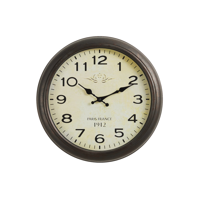 Clocks, 16" Round, Wall Clock, Antique Brown, Transitional
