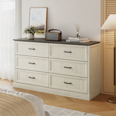 Farmhouse 6 Drawer Dresser for Bedroom, Double Dresser & Chest of Living Room, TV Stand