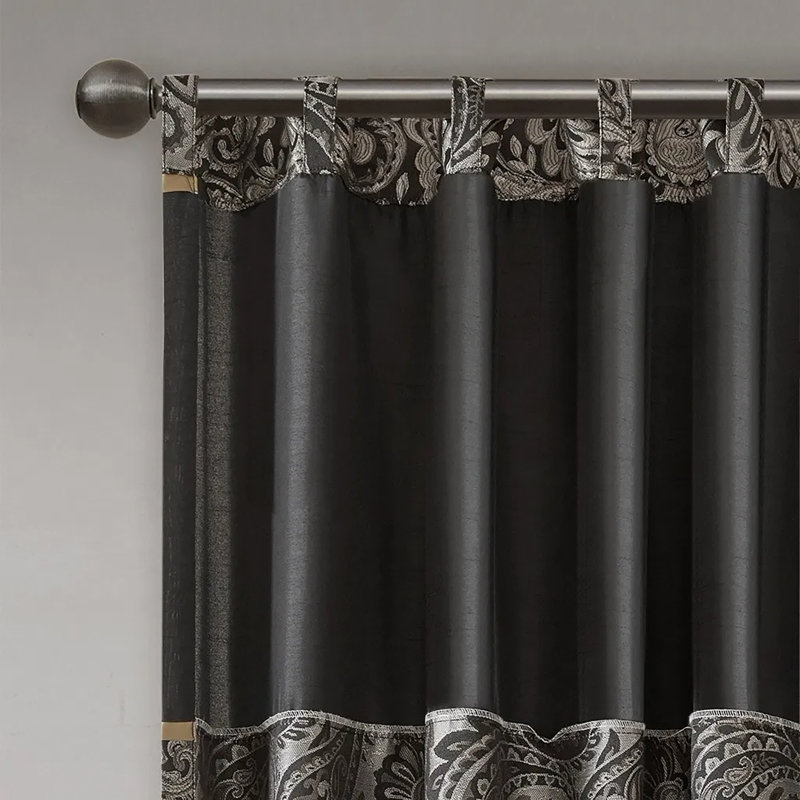 Jacquard Curtain Panel Pair(2 Pcs Window Panels), 50" W x 84" L, Black