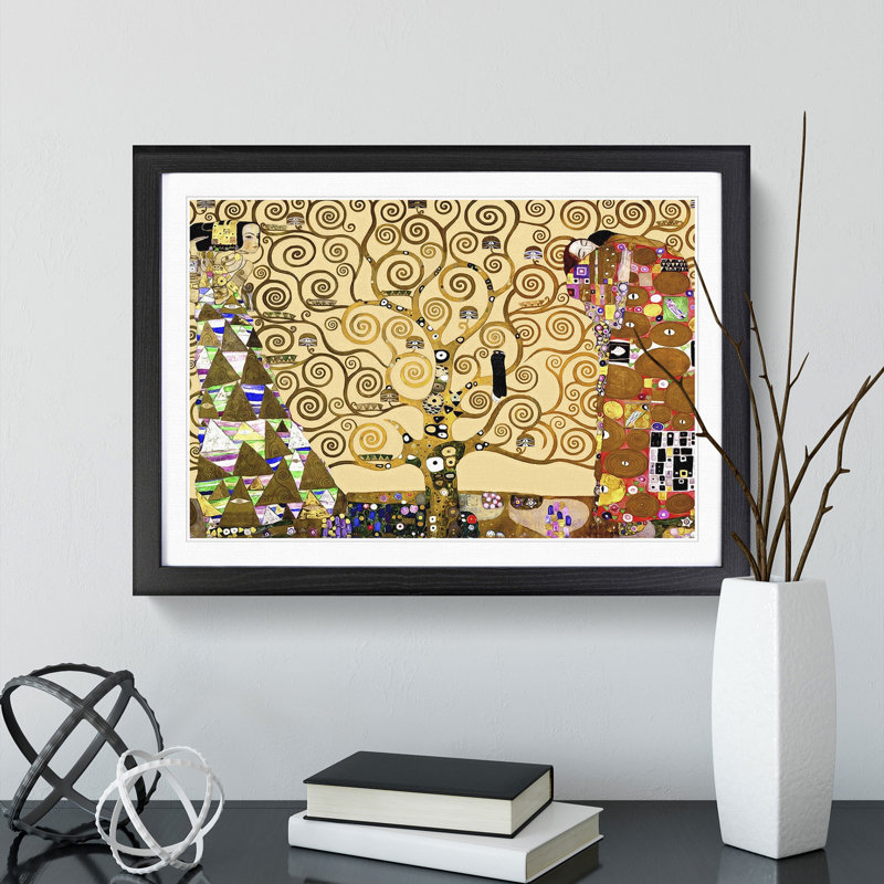The Tree of Life by Gustav Klimt - Picture Frame Painting on MDF, 36cm H x 48cm W x 2cm D, Black Framed