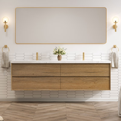 Wall-Mounted Bath Vanity With Engineered Marble Top