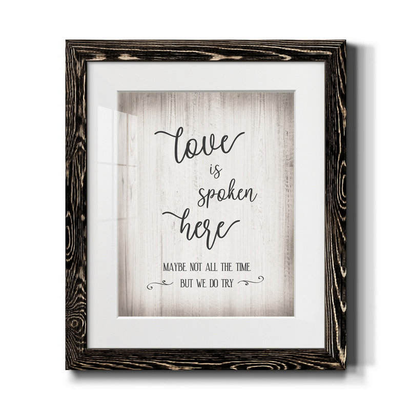 «Love Is Spoken» - Cadre photo, impression d'art textuel sur papier, H 24 po x l 18 po x P 1,5 po, Noir