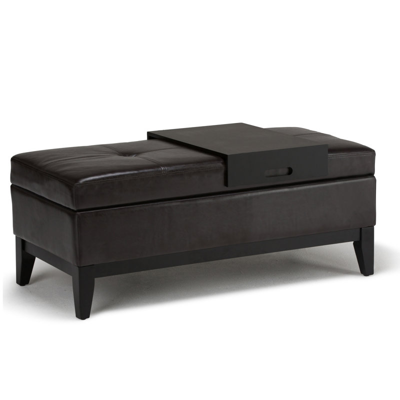 Banc de rangement avec repose-pieds et rangement caché Oregon, Similicuir brun tanneur