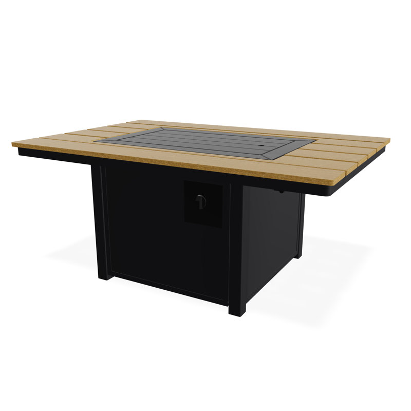 36" x 54" Rustic Polymer Fire Table with Propane Shelf, Black