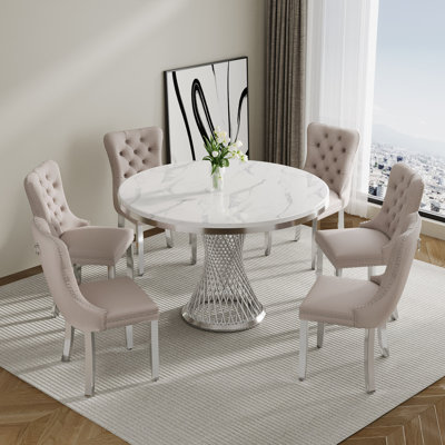 47" 6 - Person Round Marble Dining Table set