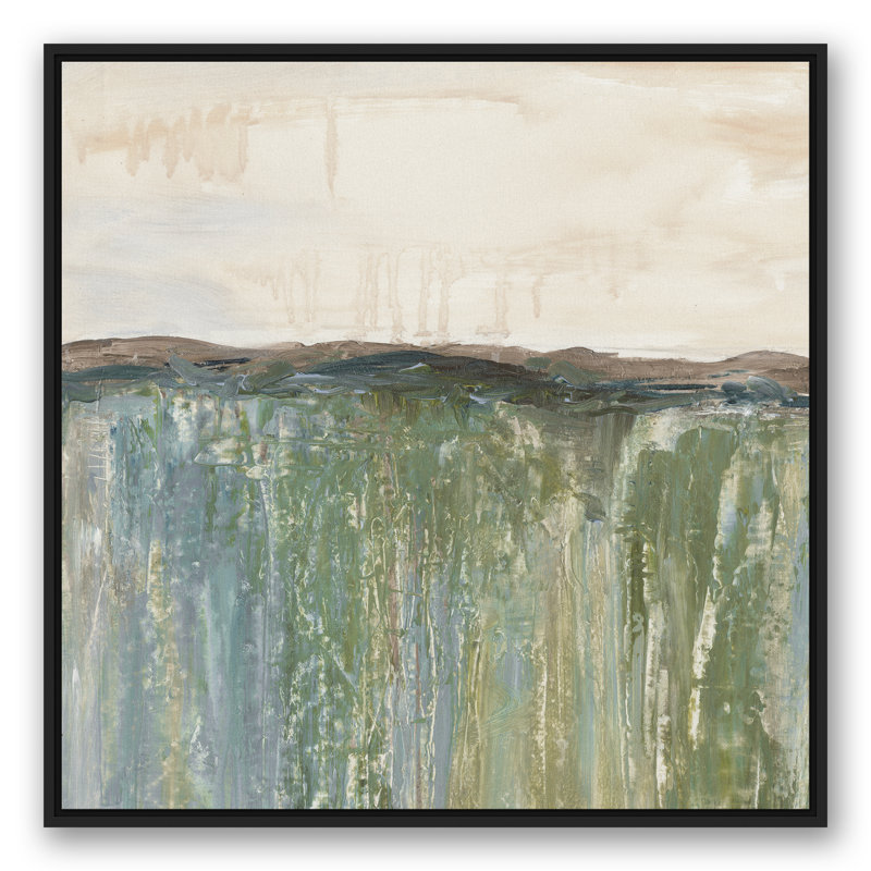 Champ d'herbe abstrait - peinture sur toile, Toile à cadre flottant noir, H 37,75 po x l 37,75 po x P 1,75 po