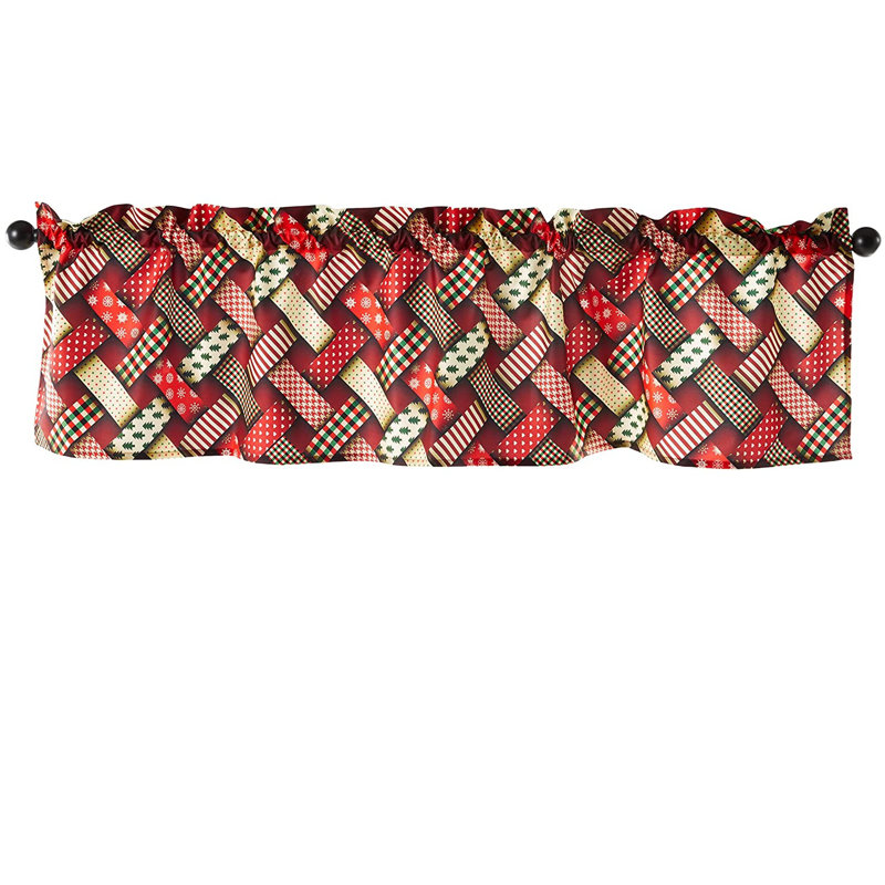 Cantonnière géométrique sur mesure 60 po rouge / beige / gris Fishbone