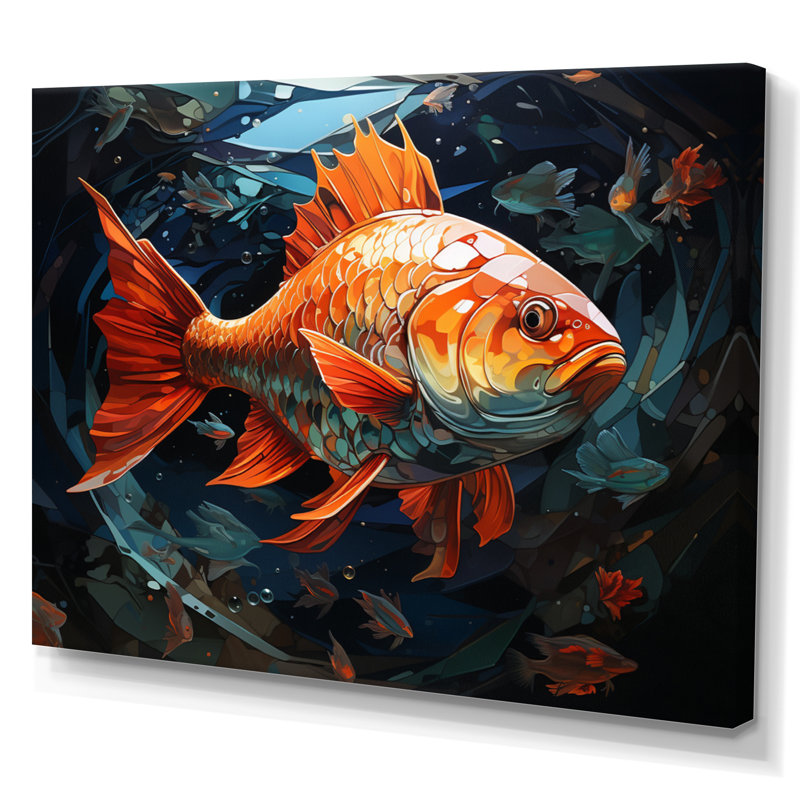 Poissons orange Atouch II - impression, H 12 po x l 20 po x P 1 po, Toile tendue