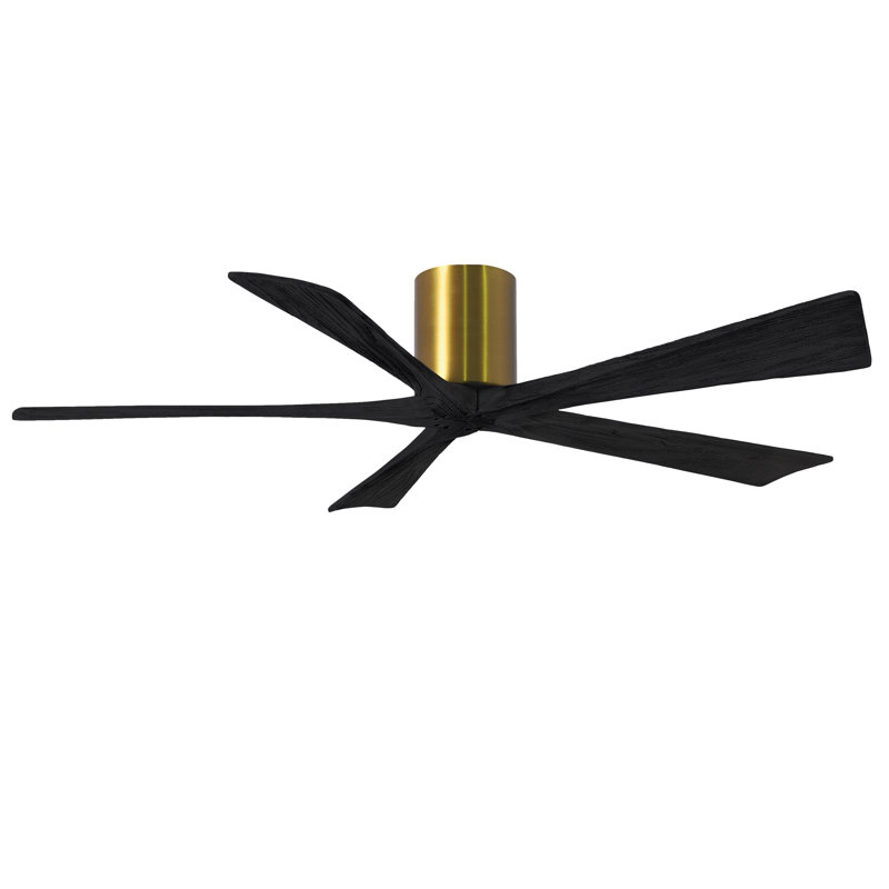 60" Irene 5-Blade Hugger Ceiling Fan with Wall Remote, Brushed Brass, Matte Black, 60"