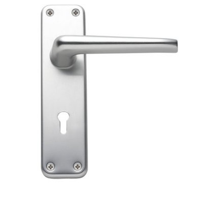  1 Pair Classic Victorian Straight Door Handles Lever Lock in Aluminium Finish with Latch