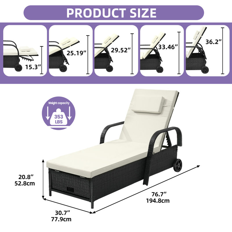 Chaise longue d'extérieur en osier avec espace de rangement Anayelly, Beige/noir