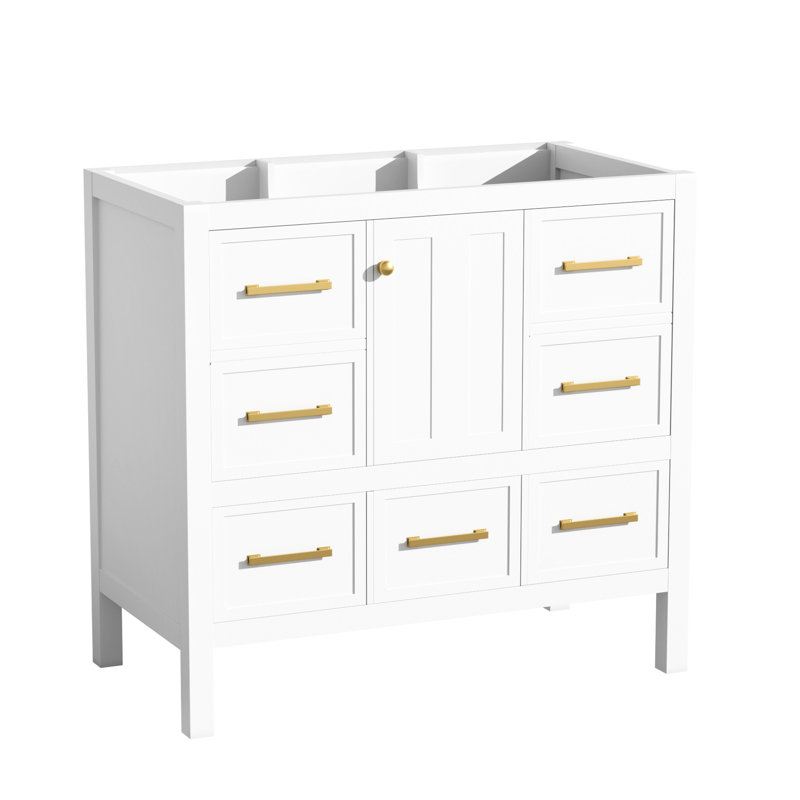 Meuble-lavabo 36 po, 5 tiroirs, fermeture en douceur, rangement pour meuble-lavabo blanc, structure en bois, armoire, 36 po