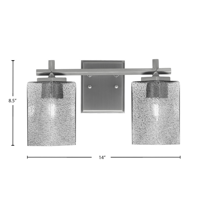 Barre d'éclairage de salle de bain 2 lumières avec verre carré fumé Franklin, Nickel