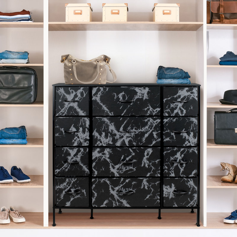 Sleek Black Marble 12-Drawer Vertical Nursery Dresser with Soft Close