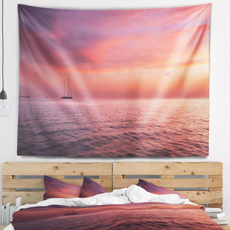 Tapisserie de mer seascape rougeâtre serene, H 32 po x l 39 po