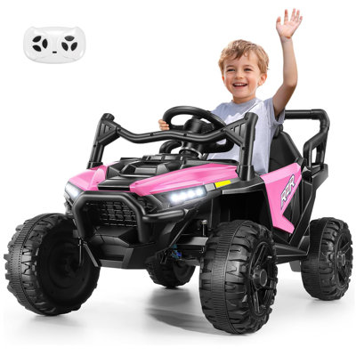 Alex 24 Volt Ride On Toys 24V UTV Power Wheels With Remote Control For Parent, 2WD/200Wx2 Electric Car For Big Kids Gift, 3 Speeds, Soft Start Shock, Bluetooth, Led Lights, Safety Belt, Pink