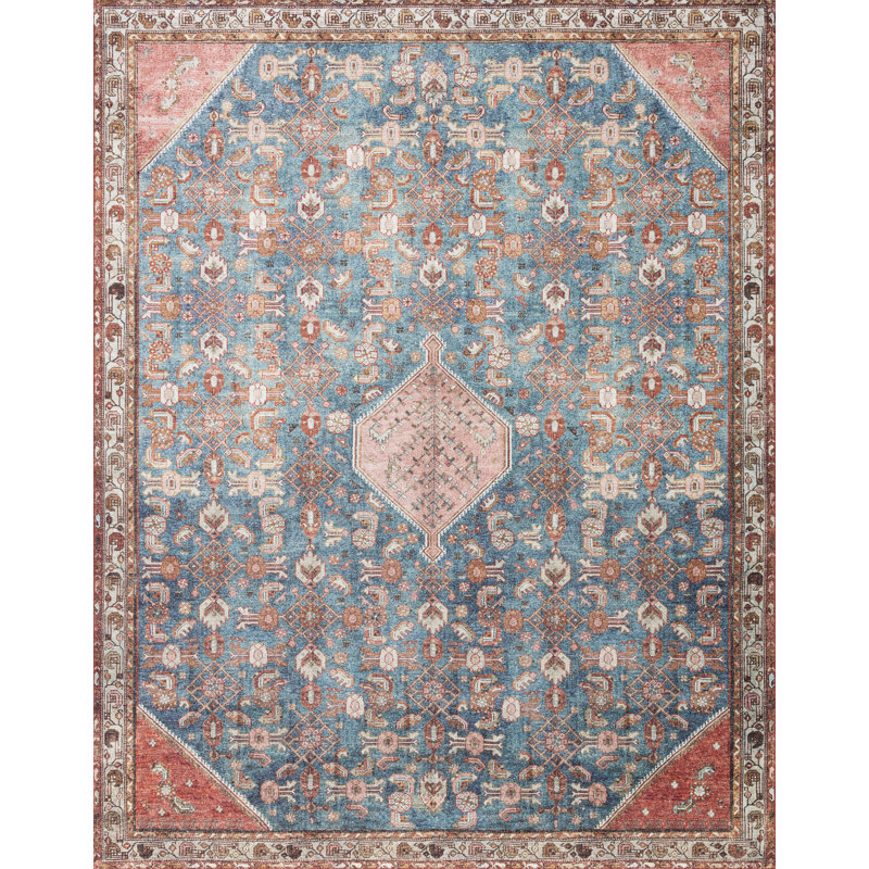Tapis décoratif bleu oriental carré SIM