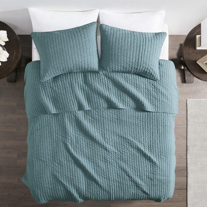 3 pièces de courtepointe pour lit double / grand lit en sarcelle - microfibre, rembourrage en coton, réversible, piqûre, crée une charmante chambre à coucher, comprend et 2 taies décoratives pour la microfibre avec rembourrage, courtepointe Channel, décore la chambre à coucher